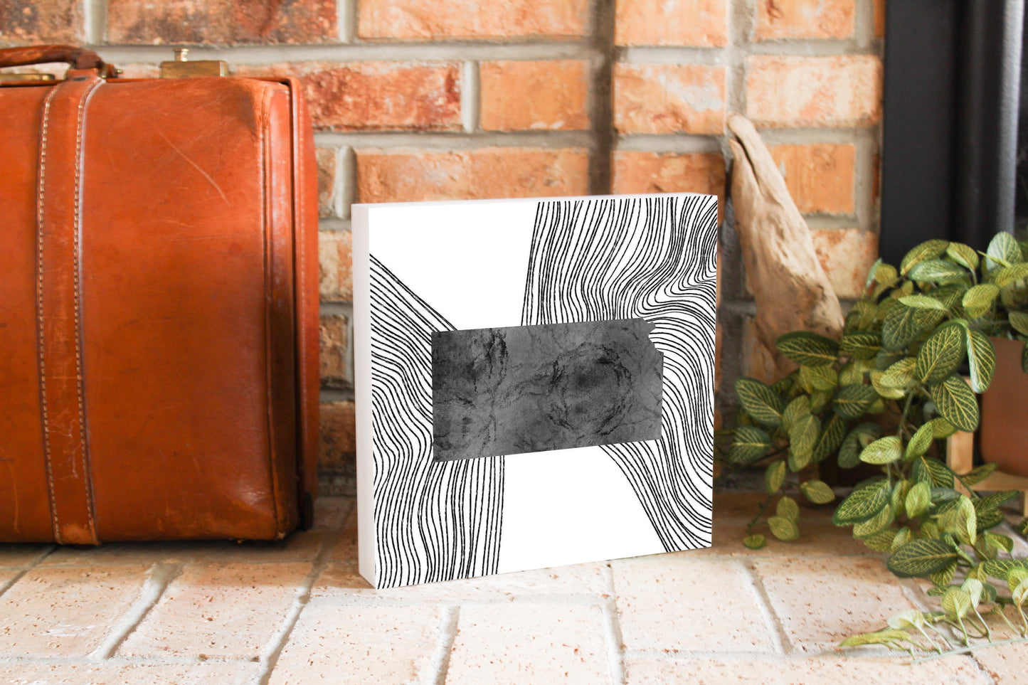 Minimalist B&W Kansas State With Fluid Lines| Wood Block | Eaches | Min 2