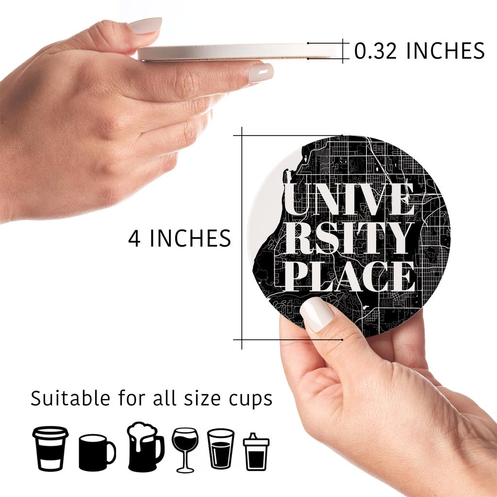 Minimalistic B&W Washington University Place Map | Absorbent Coasters | Set of 4 | Min 2