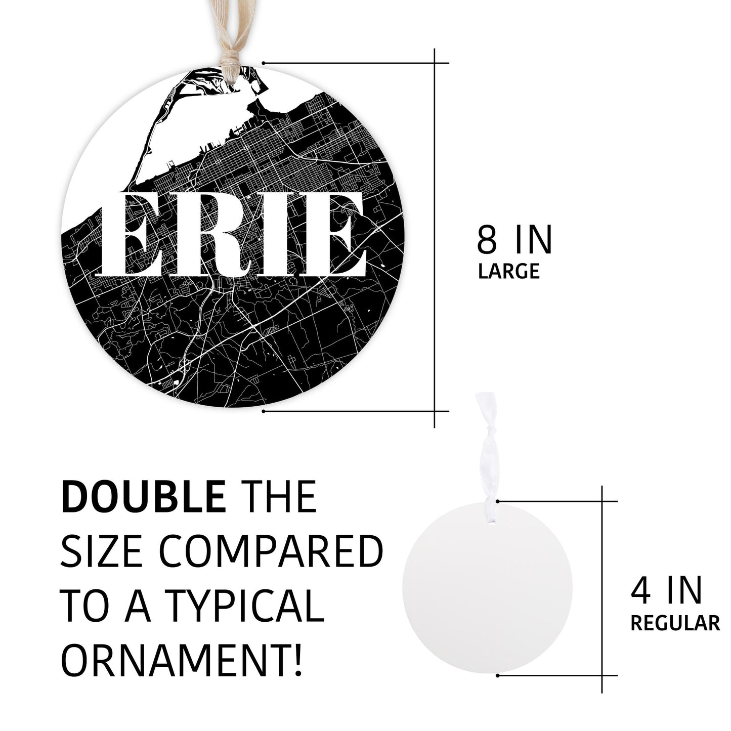 Minimalistic B&W Pennsylvania Erie Map | Wood Ornament | Eaches | Min 1