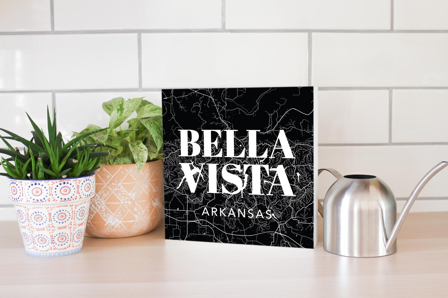 Minimalist B&W Arkansas Bella Vista Map State | Wood Block | Eaches | Min 2