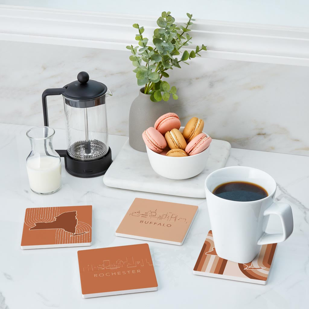 Modern Minimalist New York State Shapes Skylines | Absorbent Coasters | Set of 4 | Min 2