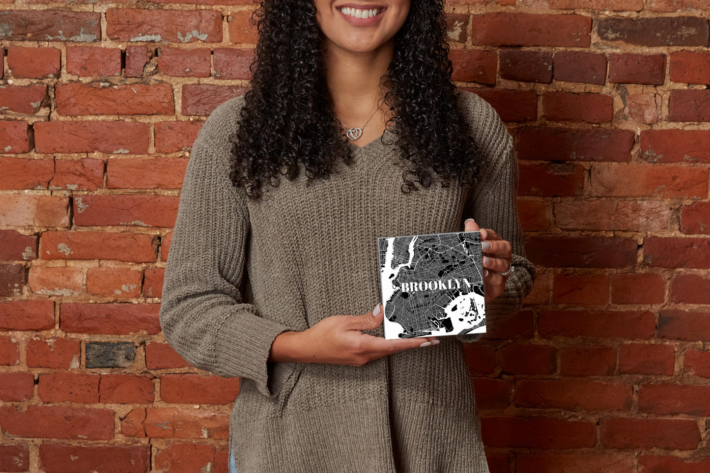Minimalistic B&W New York Brooklyn Map | Wood Block | Eaches | Min 4