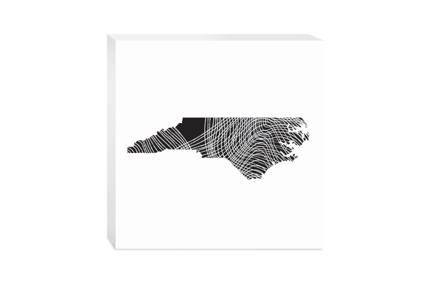 Minimalistic B&W North Carolina State Black With Fluid Lines | Wood Block | Eaches | Min 2