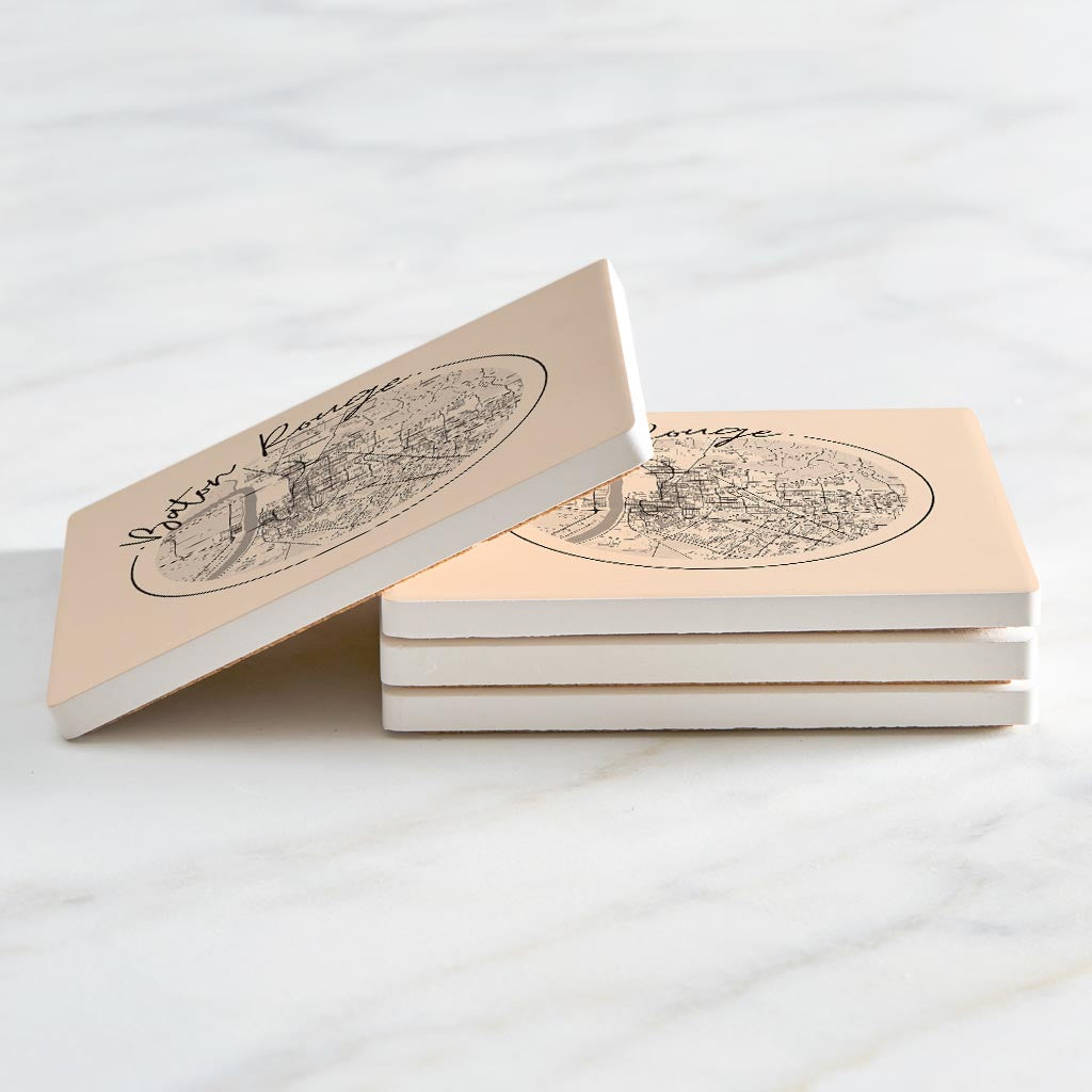 Louisiana Colorful Baton Rouge Circle Map | Absorbent Coasters | Set of 4 | Min 2