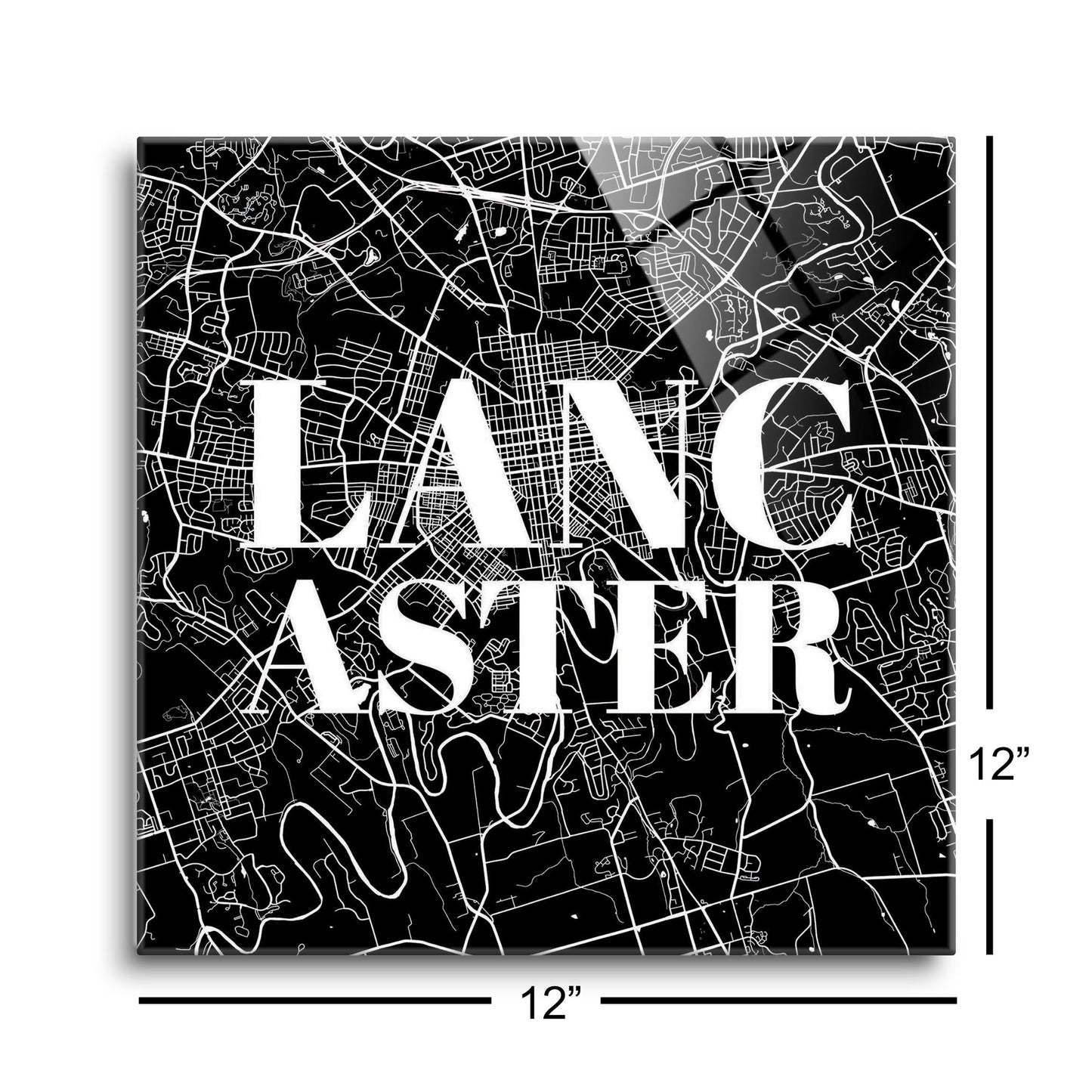 Minimalistic B&W Pennsylvania Lancaster Map | Hi-Def Glass Art | Eaches | Min 1