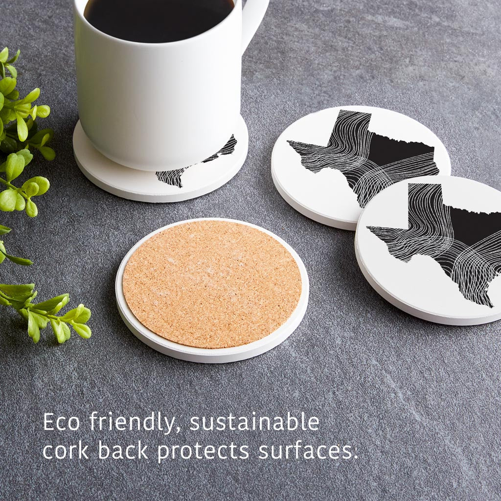Modern Texas State Shape With Fluid Lines | Absorbent Coasters | Set of 4 | Min 2