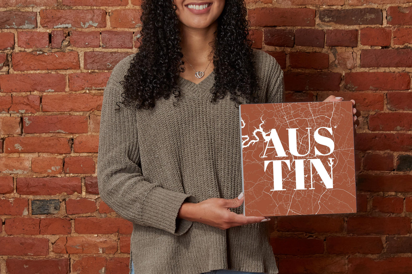 Modern Minimalist Texas Austin Map | Wood Block | Eaches | Min 2