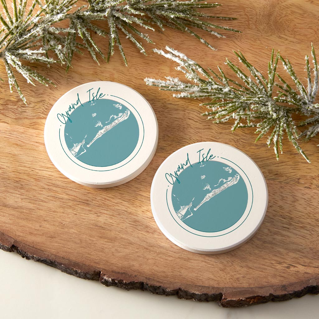 Blue White Grand Isle Circle Map | Absorbent Car Coasters | Set of 2 | Min 4