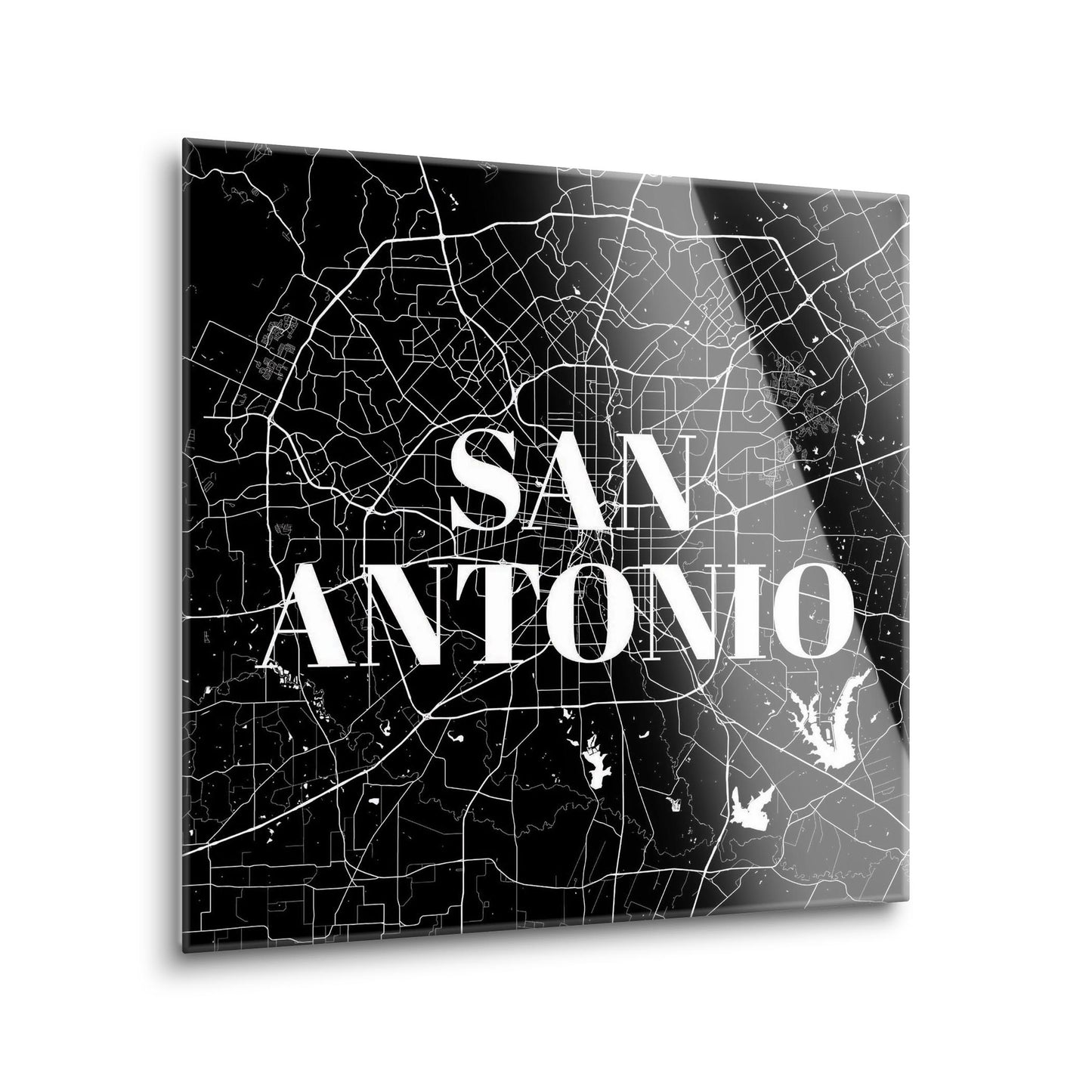 Minimalistic B&W Texas San Antonio Map | Hi-Def Glass Art | Eaches | Min 1