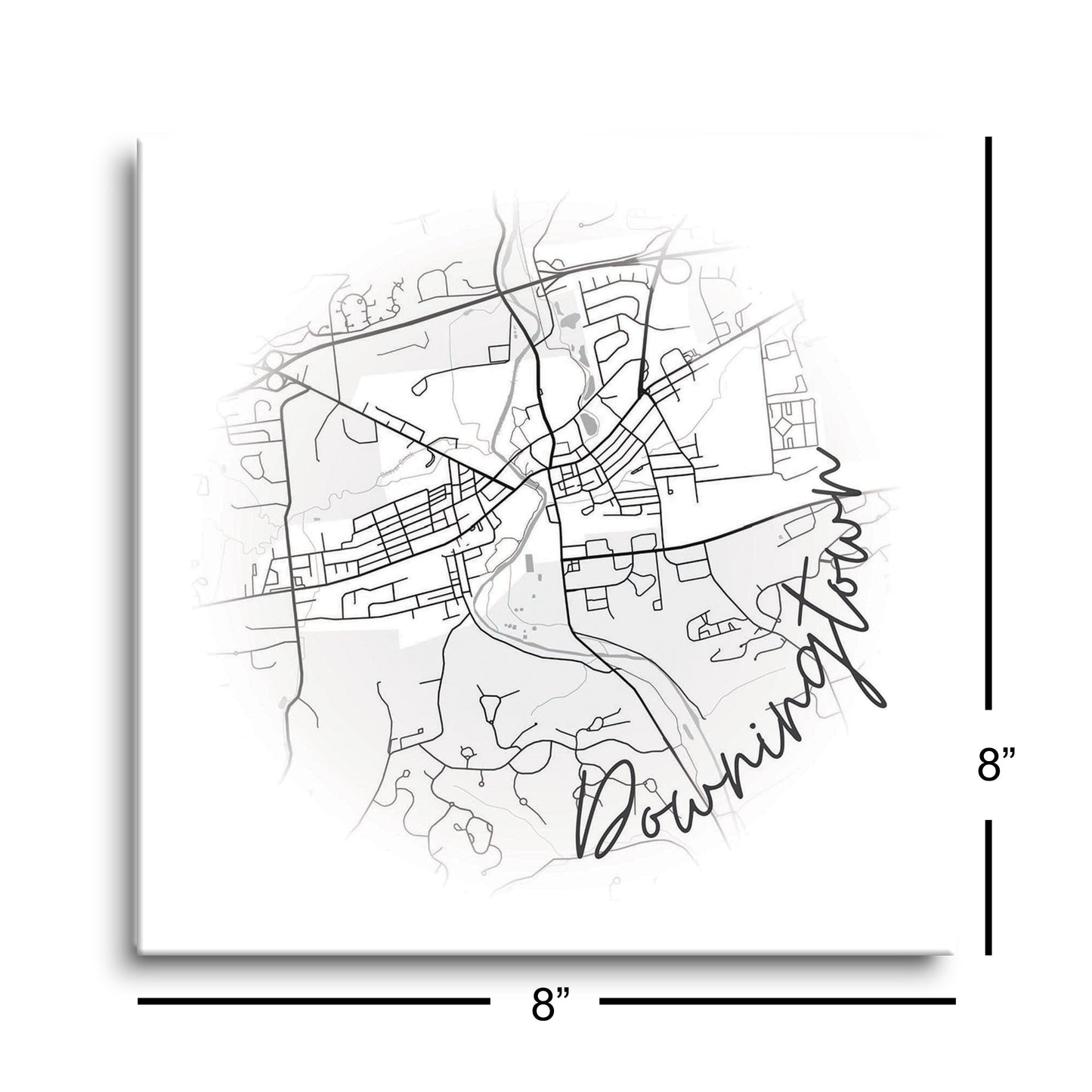 Minimalistic B&W Pennsylvania Downingtown Circle Map | Hi-Def Glass Art | Eaches | Min 2