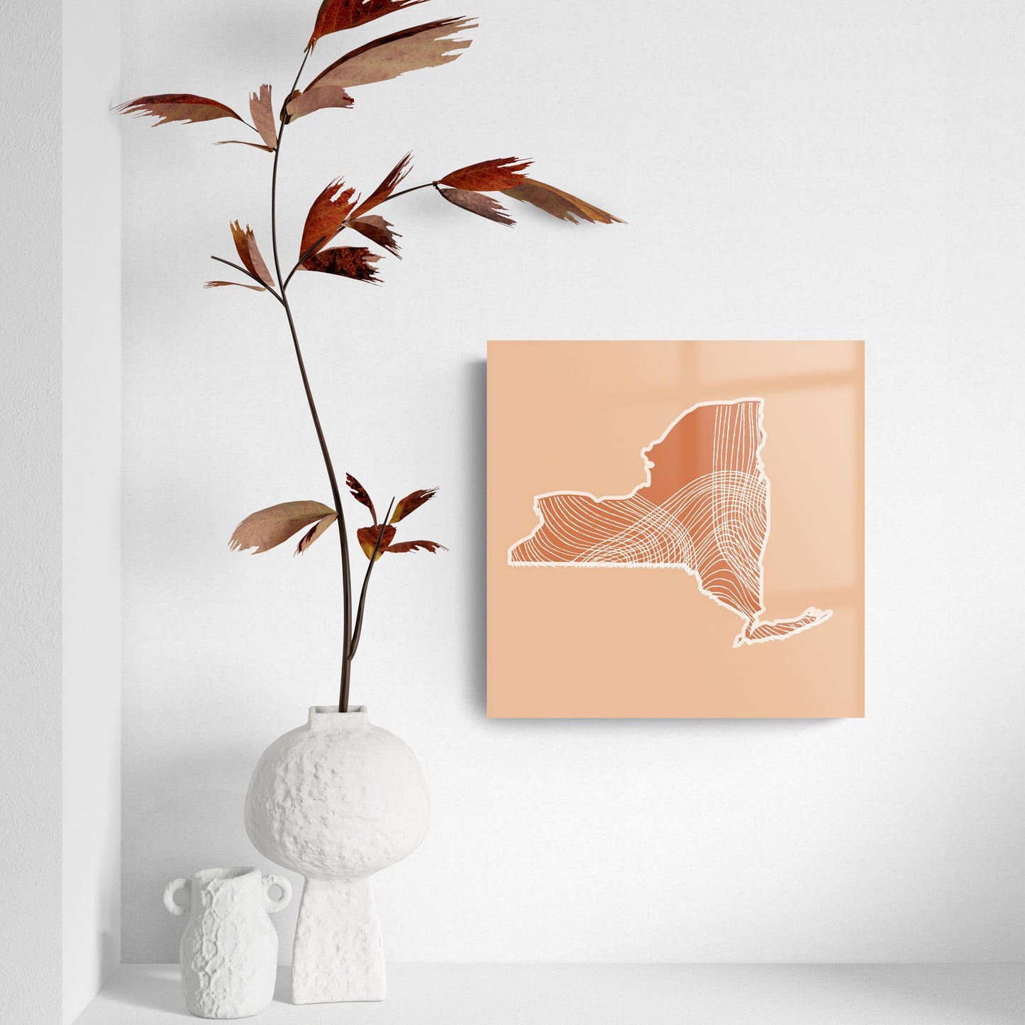 Modern Minimalist New York State Fluid Lines Light | Hi-Def Glass Art | Eaches | Min 2