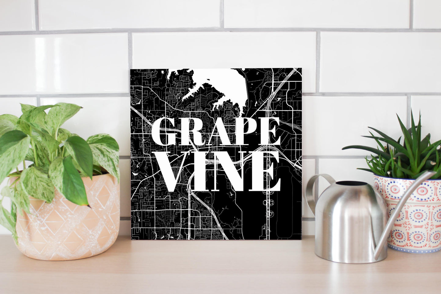 Minimalistic B&W Texas Grapevine Map | Wood Sign | Eaches | Min 2