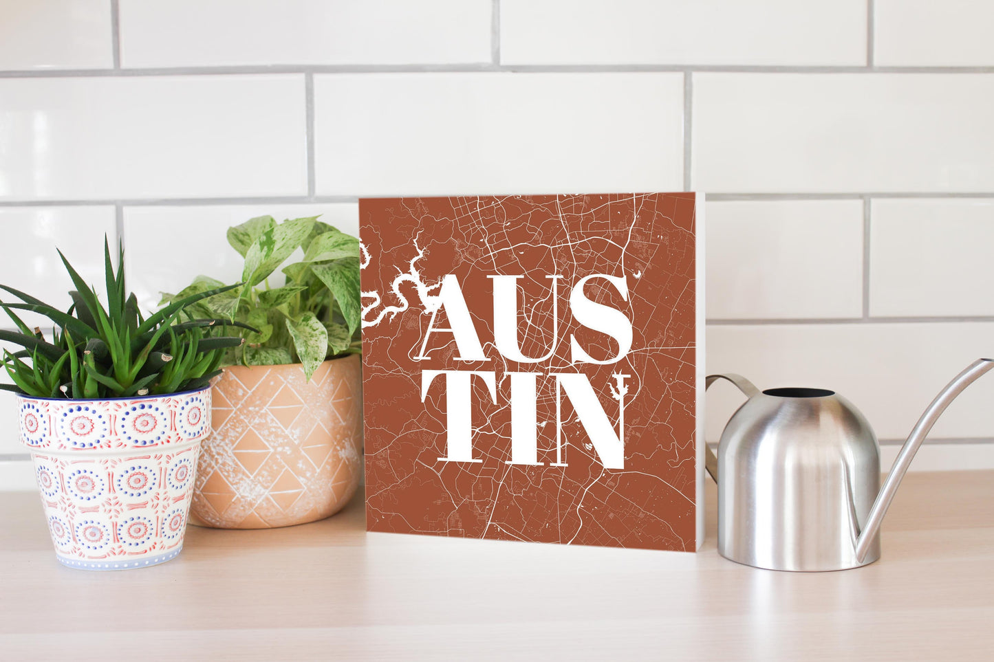 Modern Minimalist Texas Austin Map | Wood Block | Eaches | Min 2