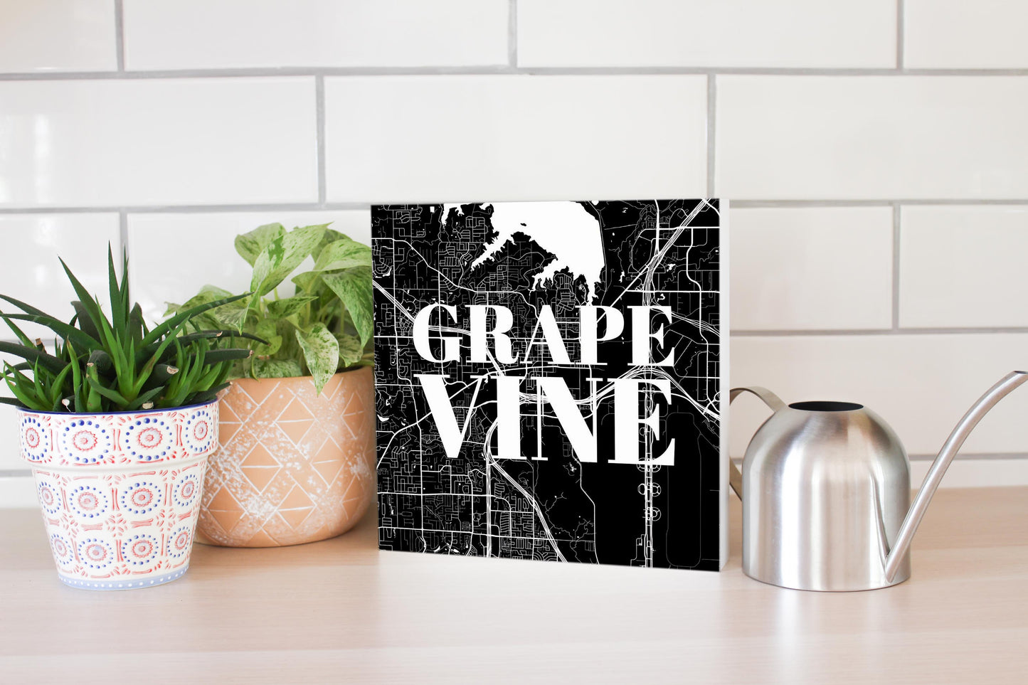 Minimalistic B&W Texas Grapevine Map | Wood Block | Eaches | Min 2