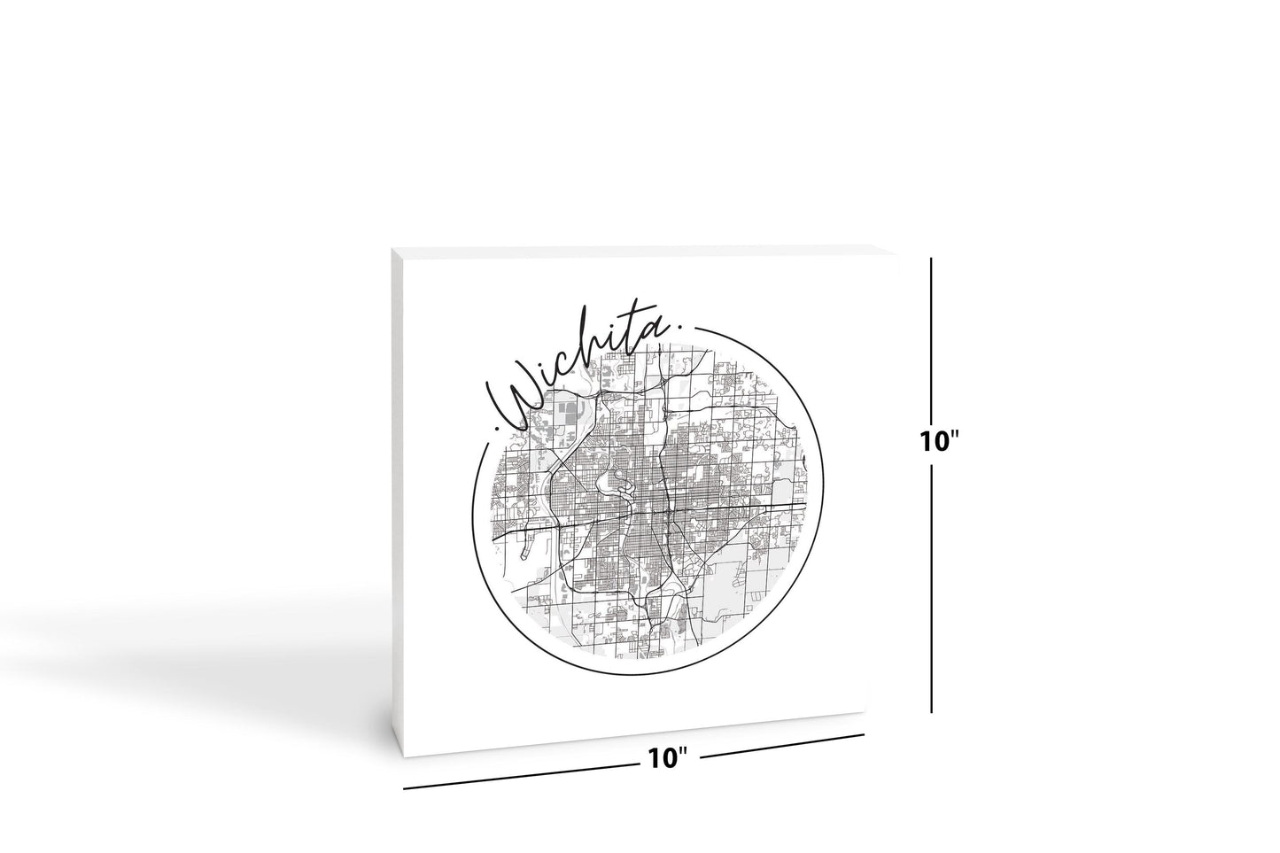 Minimalist B&W Kansas Wichita Circle Map | Wood Block | Eaches | Min 2