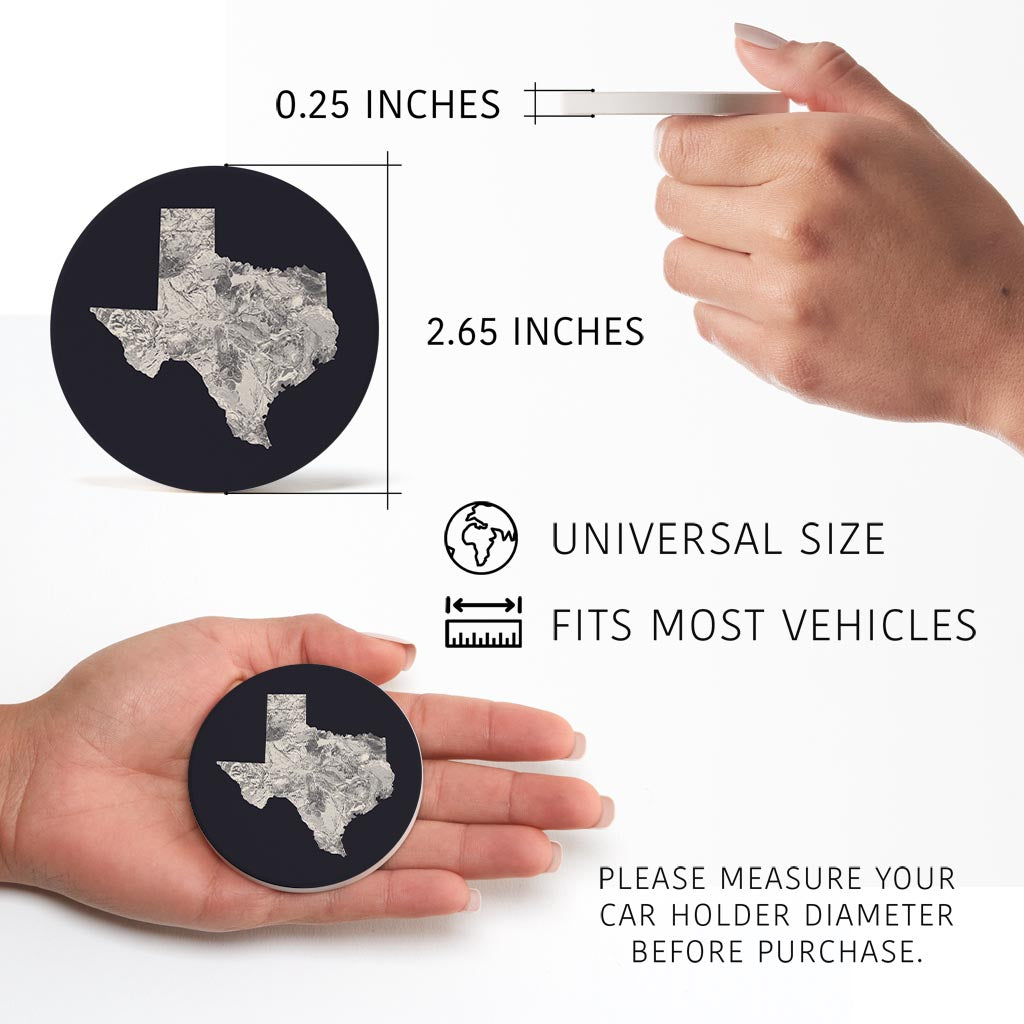 Modern Minimalist Texas Metal State Shape | Absorbent Car Coasters | Set of 2 | Min 4