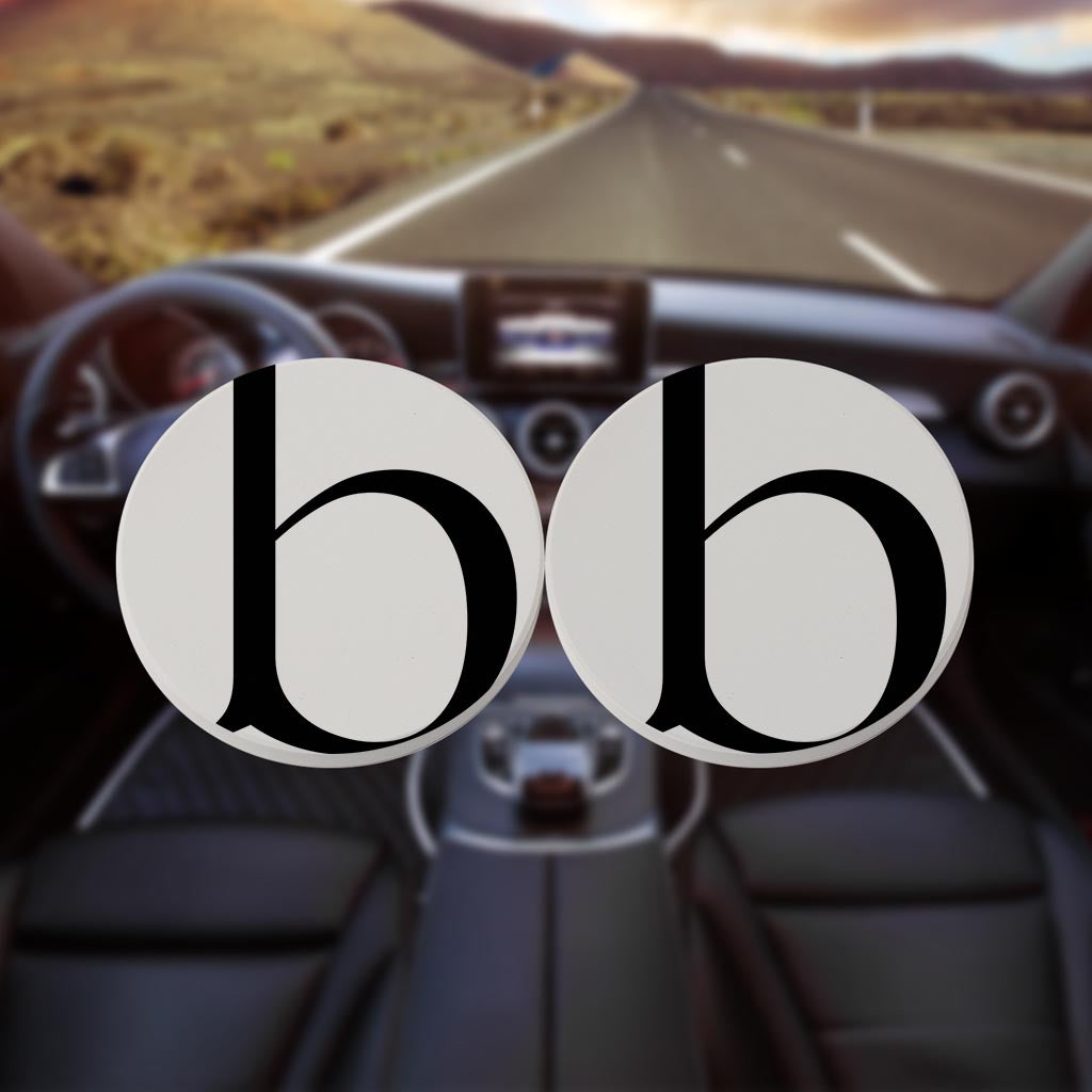 Minimalist Monogram B Circle | Absorbent Car Coasters | Set of 2 | Min 4