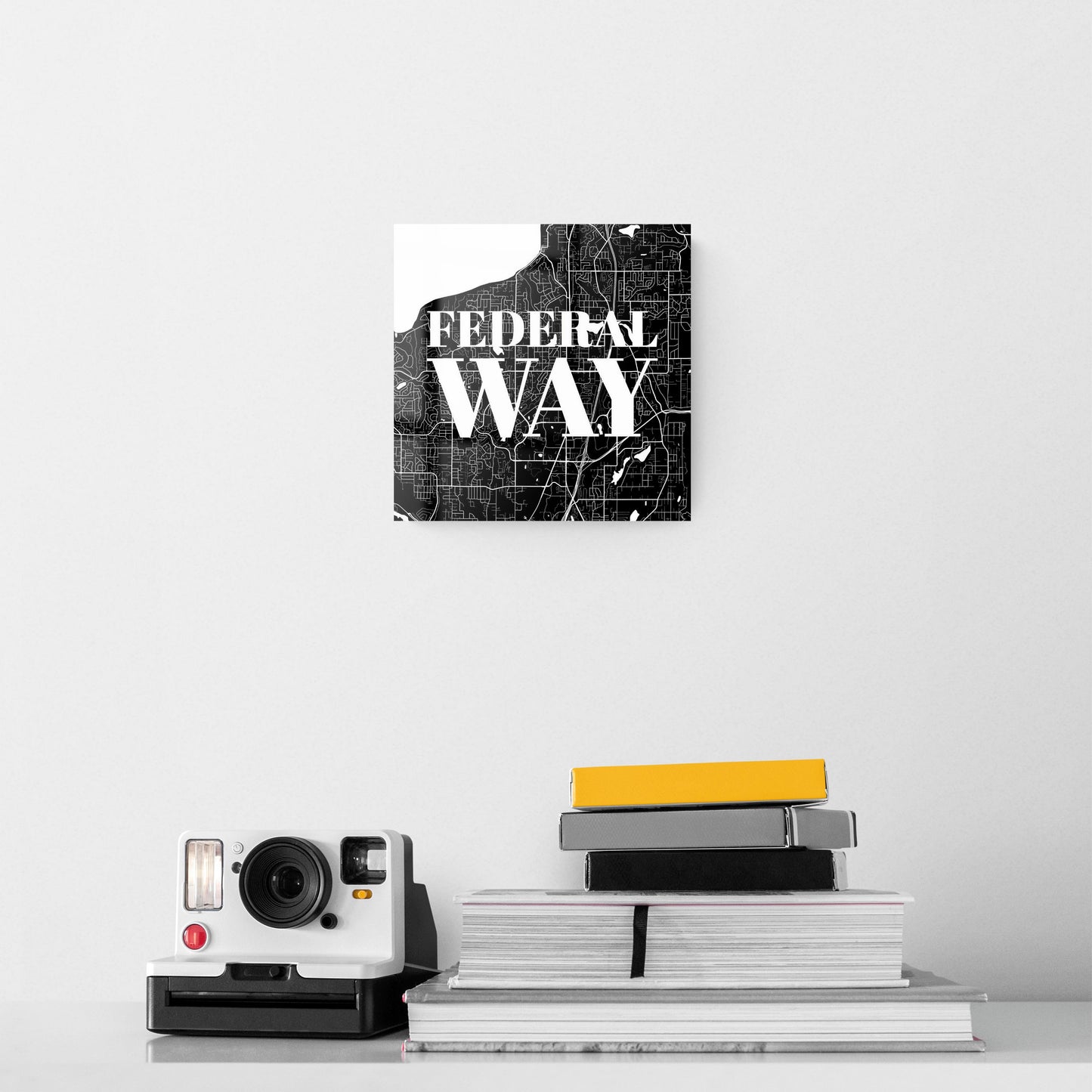 Minimalistic B&W Washington Federal Way Map | Hi-Def Glass Art | Eaches | Min 2