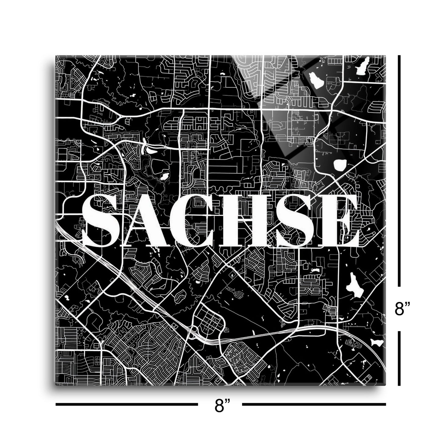 Minimalistic B&W Texas Sachse Map | Hi-Def Glass Art | Eaches | Min 2