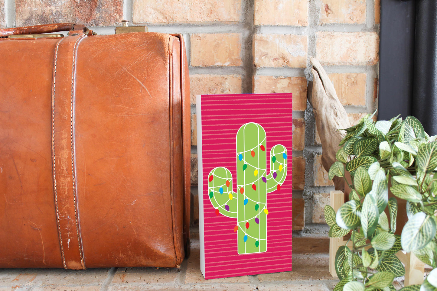 Bright Christmas Cactus | Wood Block | Eaches | Min 4