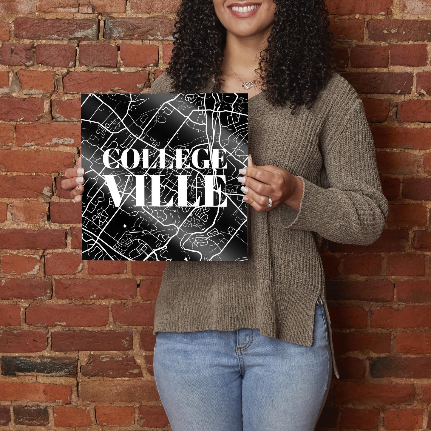 Minimalistic B&W Pennsylvania Collegeville Map | Hi-Def Glass Art | Eaches | Min 1