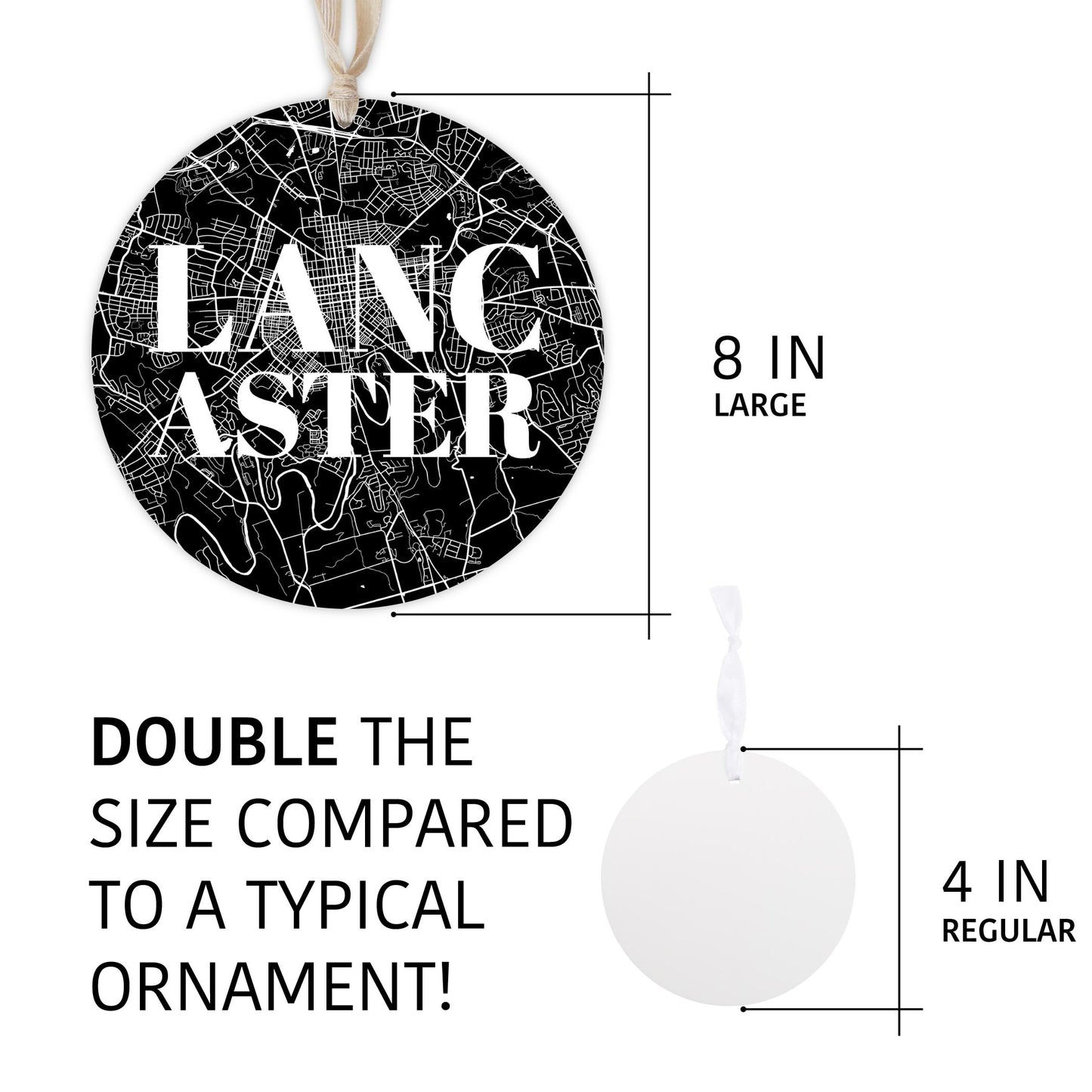 Minimalistic B&W Pennsylvania Lancaster Map | Wood Ornament | Eaches | Min 1