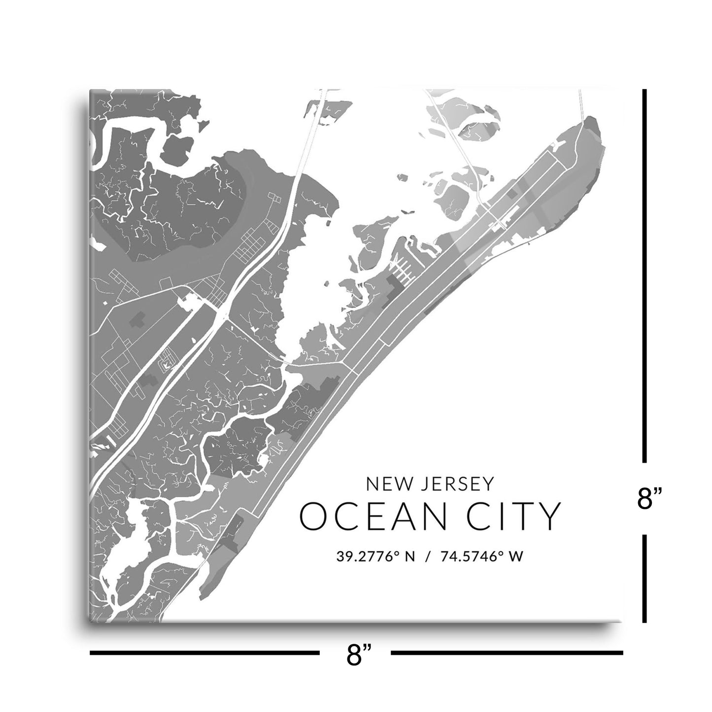 Ocean City Nj Minimalistic Map With Coordinates | Hi-Def Glass Art | Eaches | Min 2