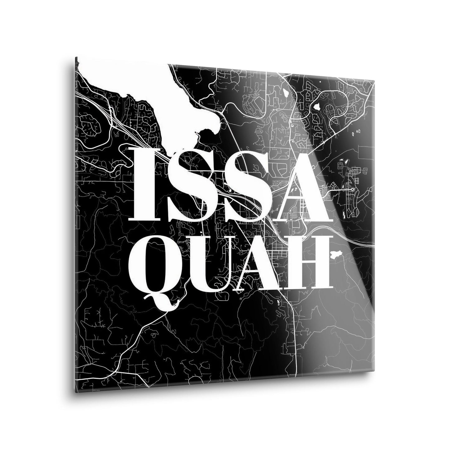 Minimalistic B&W Washington Issaquah Map | Hi-Def Glass Art | Eaches | Min 1