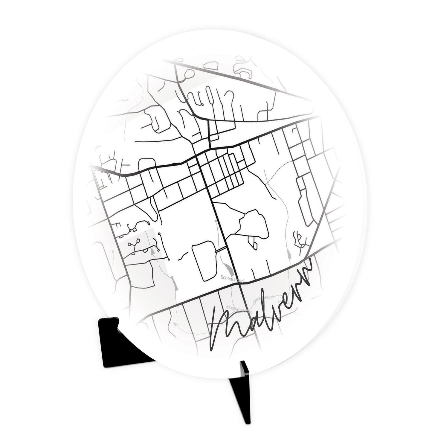 Minimalistic B&W Pennsylvania Malvern Circle Map | Wood Sign | Eaches | Min 1