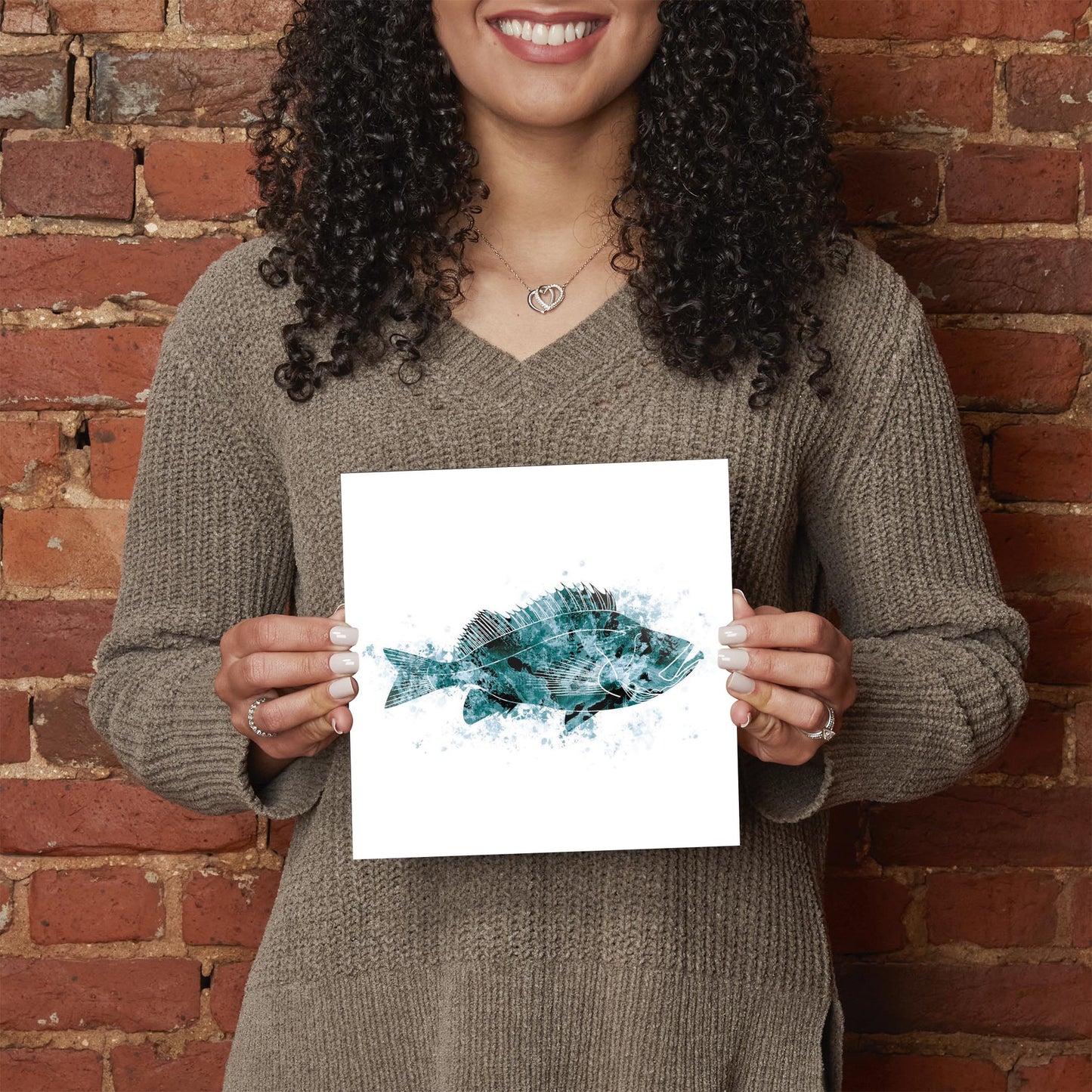 Blue White Water Color Red Fish | Hi-Def Glass Art | Eaches | Min 2