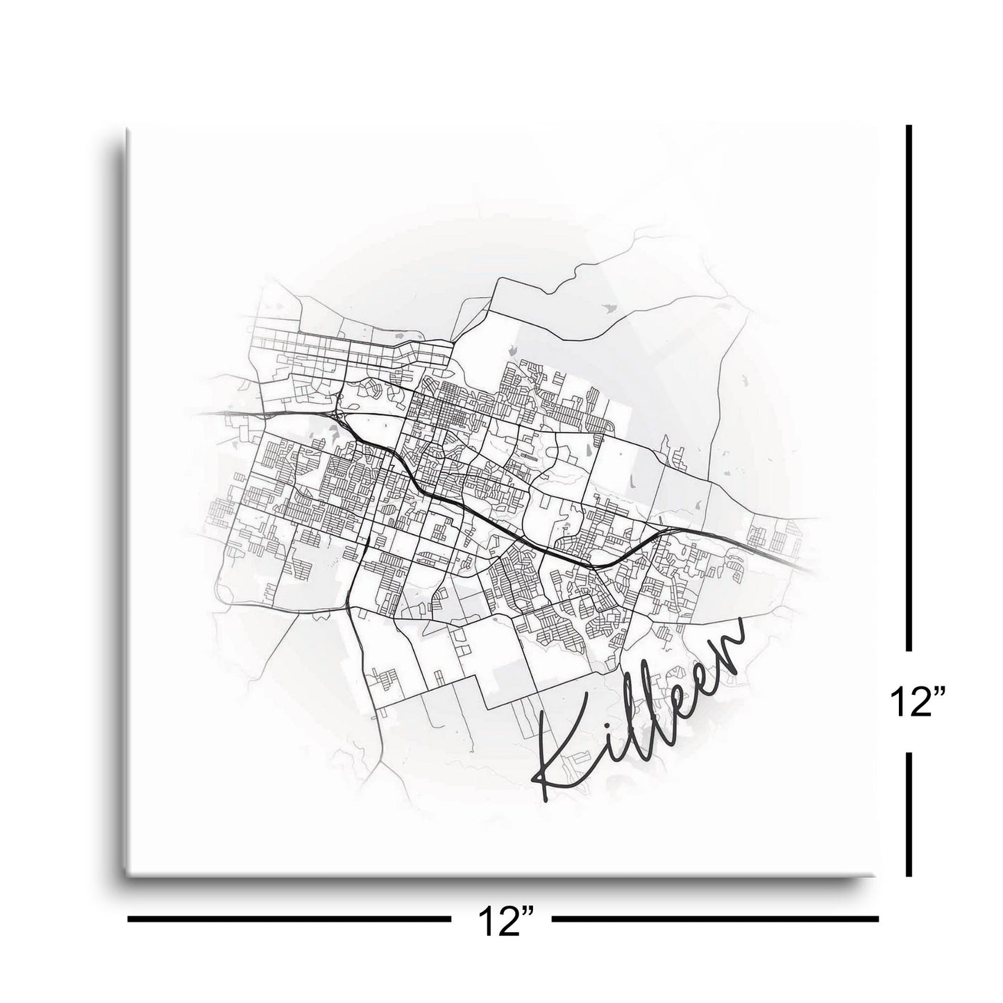 Minimalistic B&W Texas Killeen Circle Map | Hi-Def Glass Art | Eaches | Min 1