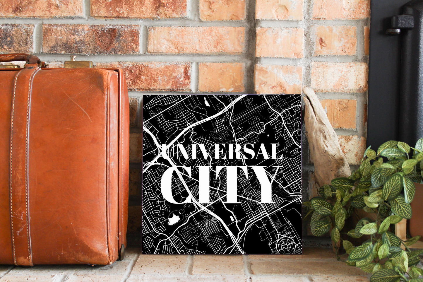 Minimalistic B&W Texas Universal City Map | Wood Sign | Eaches | Min 2