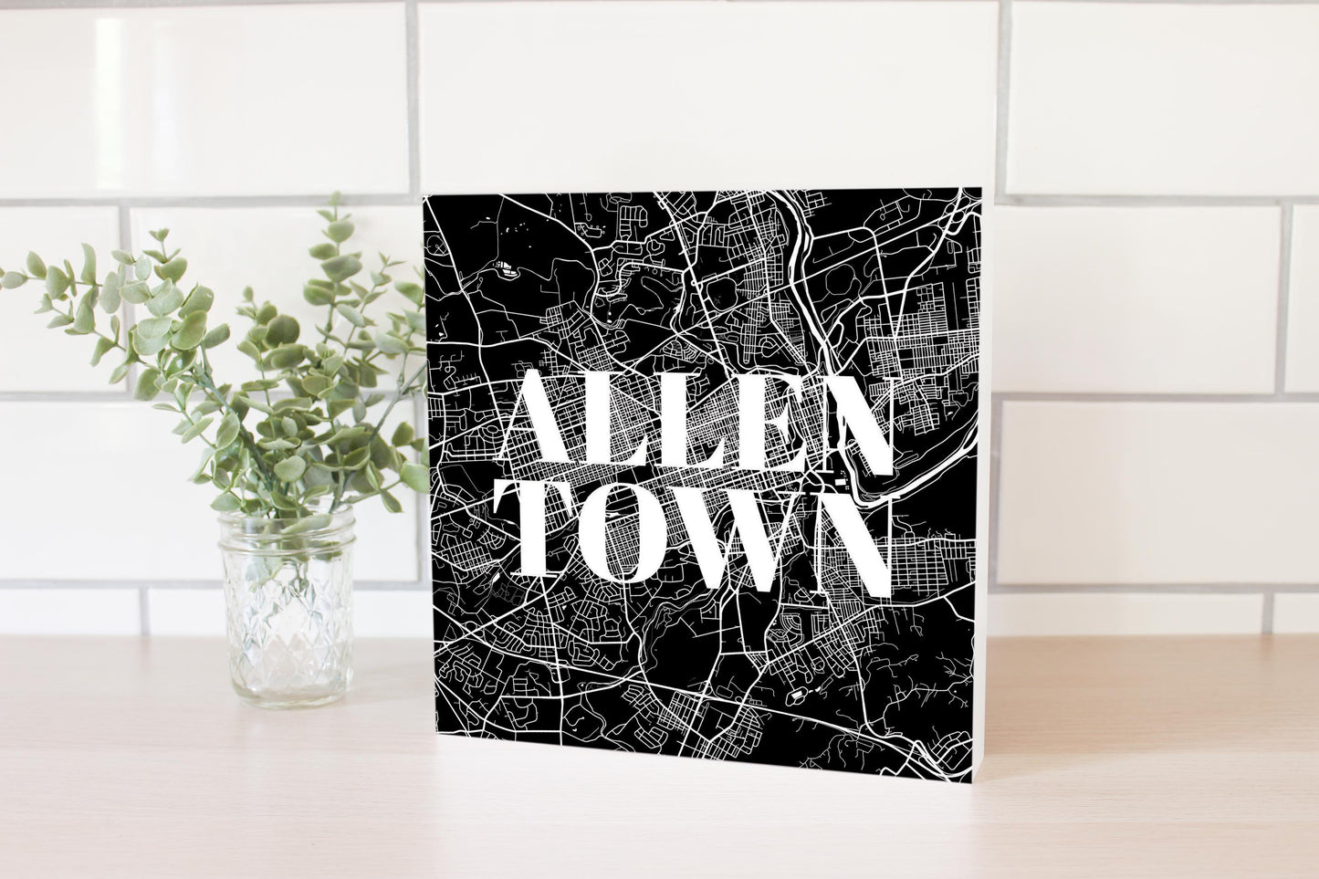 Minimalistic B&W Pennsylvania Allentown Map | Wood Block | Eaches | Min 2