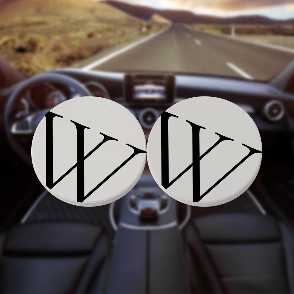 Minimalist Monogram W Circle | Absorbent Car Coasters | Set of 2 | Min 4