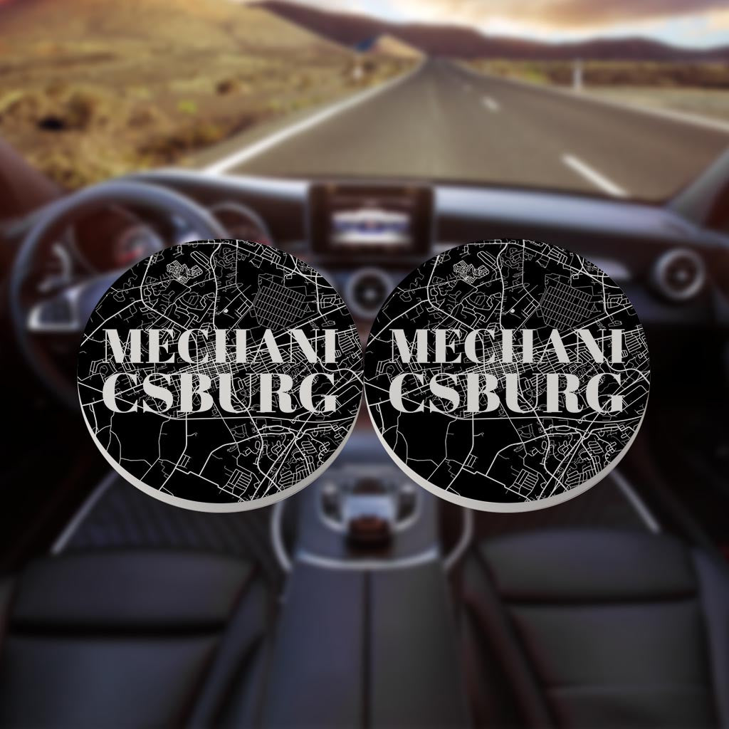 Minimalistic B&W Pennsylvania Mechanicsburg Map | Absorbent Car Coasters | Set of 2 | Min 4
