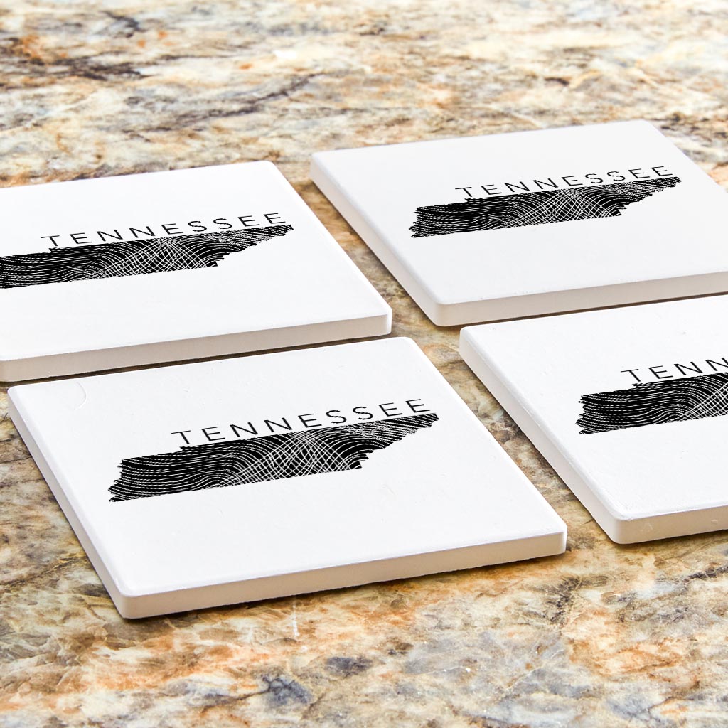 Minimalist B&W Tennessee State Name | Absorbent Coasters | Set of 4 | Min 2