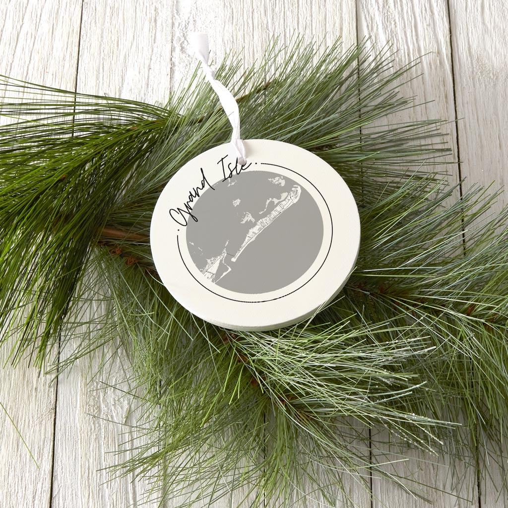 Minimalist B&W Louisiana Grand Isle Circle Map | Wood Ornament | Eaches | Min 6