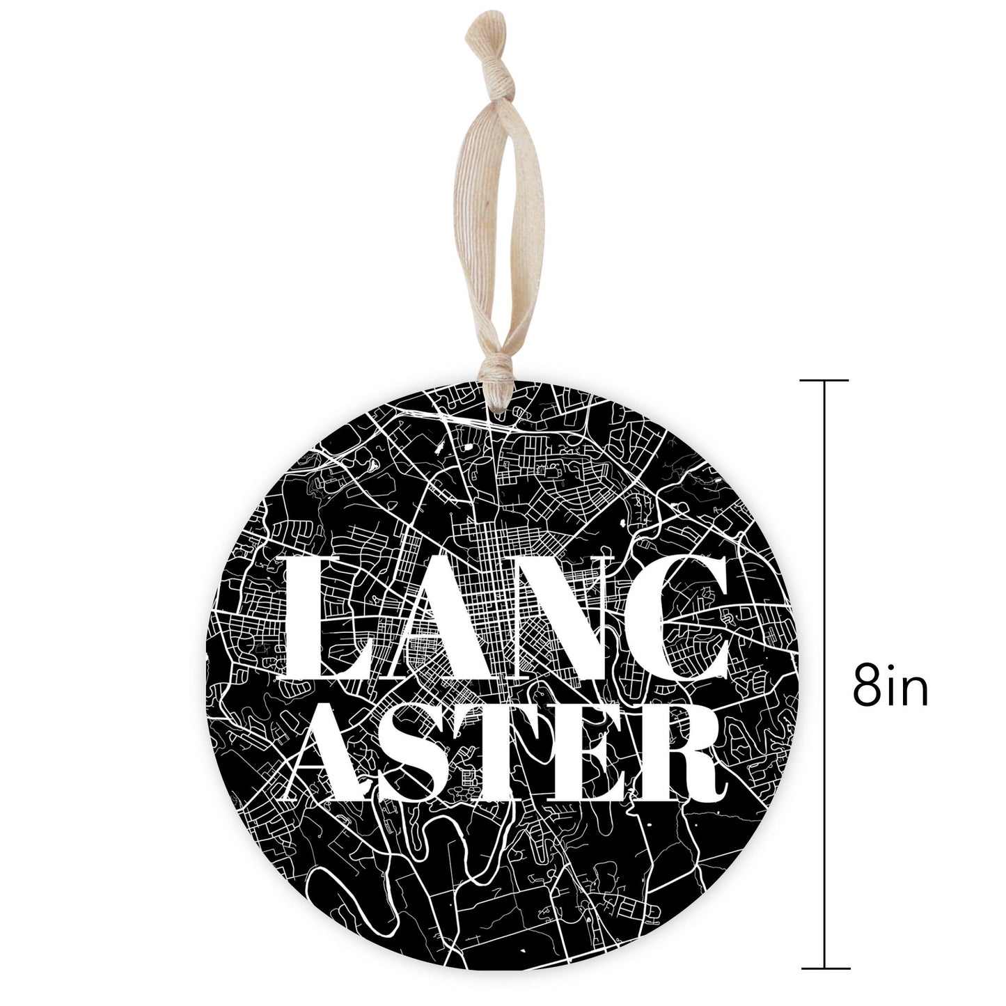 Minimalistic B&W Pennsylvania Lancaster Map | Wood Ornament | Eaches | Min 1