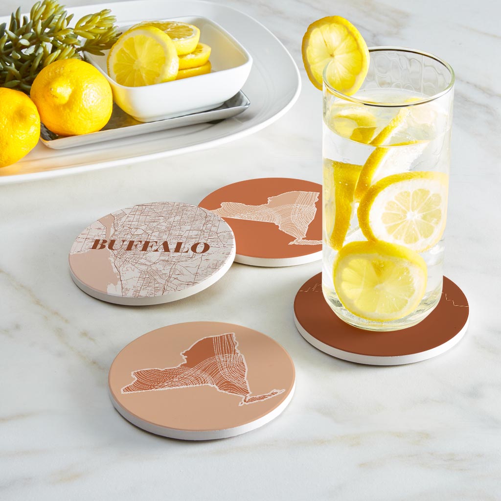 Modern Minimalist New York Buffalo State| Absorbent Coasters | Set of 4 | Min 2