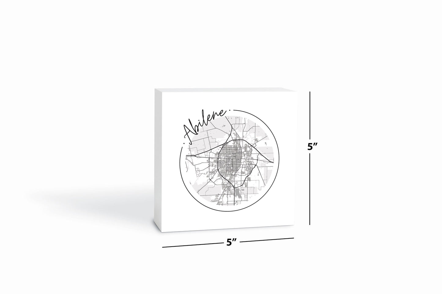 Minimalist B&W Texas Abilene Circle Map | Wood Block | Eaches | Min 4