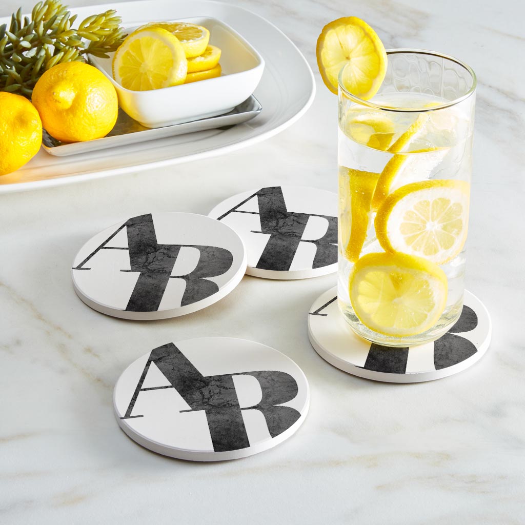 B&W Minimalist Arkansas White Initials | Absorbent Coasters | Set of 4 | Min 2