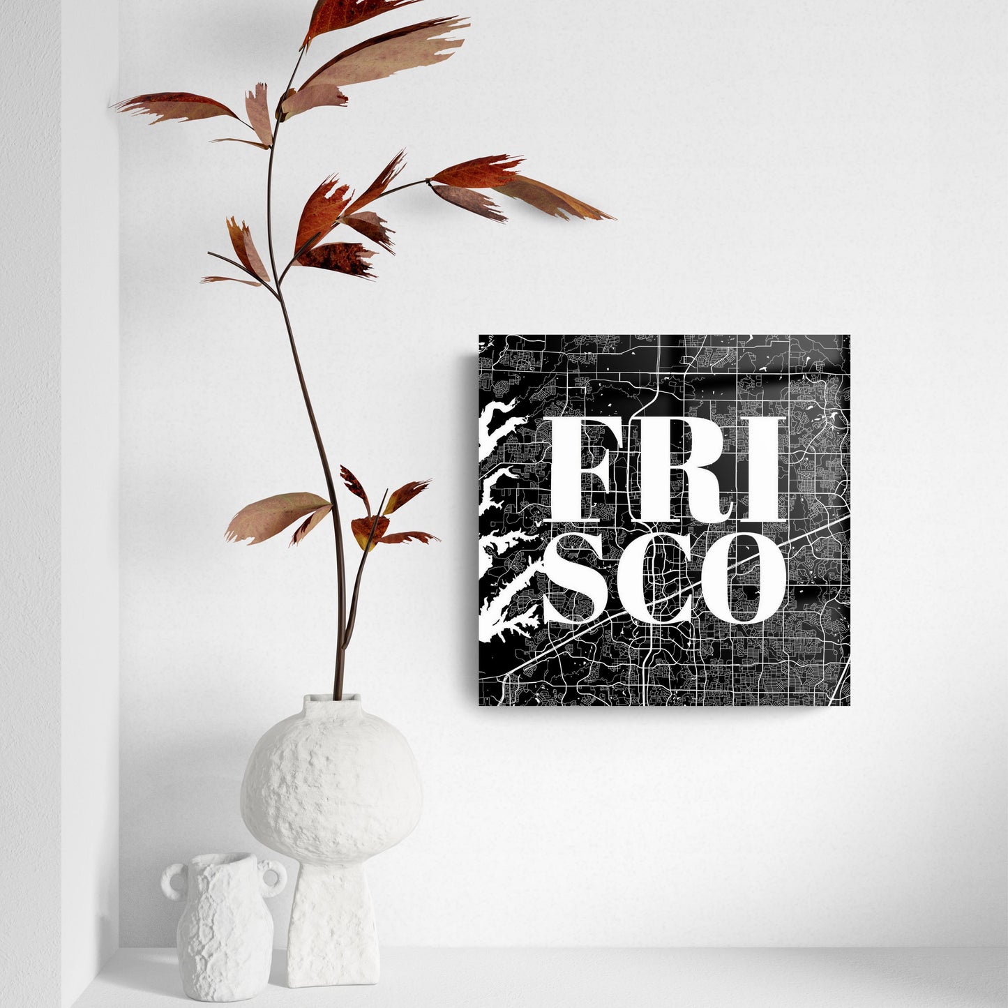 Minimalistic B&W Texas Frisco Map | Hi-Def Glass Art | Eaches | Min 2