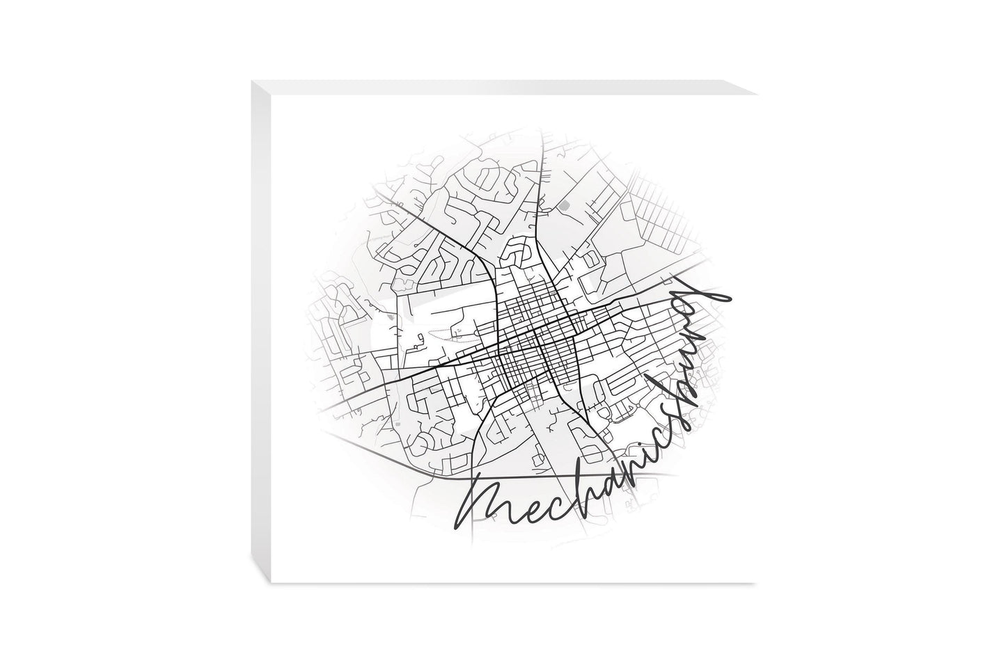 Minimalistic B&W Pennsylvania Mechanicsburg Circle Map | Wood Block | Eaches | Min 2
