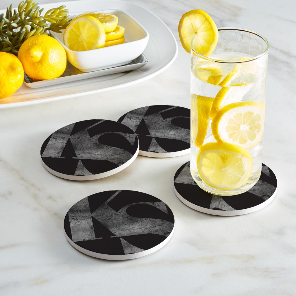 Minimalist B&W Kansas Black Initials| Absorbent Coasters | Set of 4 | Min 2