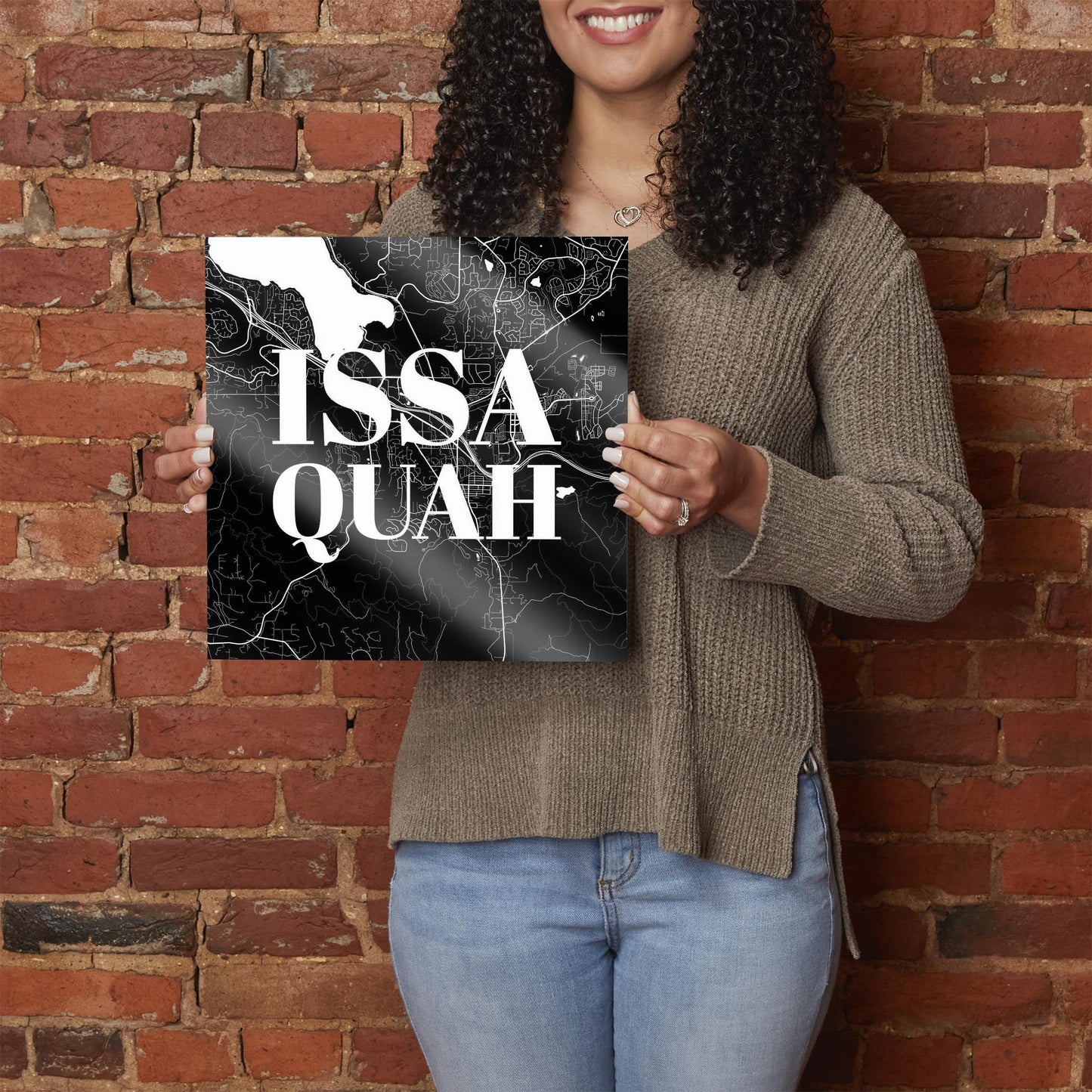 Minimalistic B&W Washington Issaquah Map | Hi-Def Glass Art | Eaches | Min 1