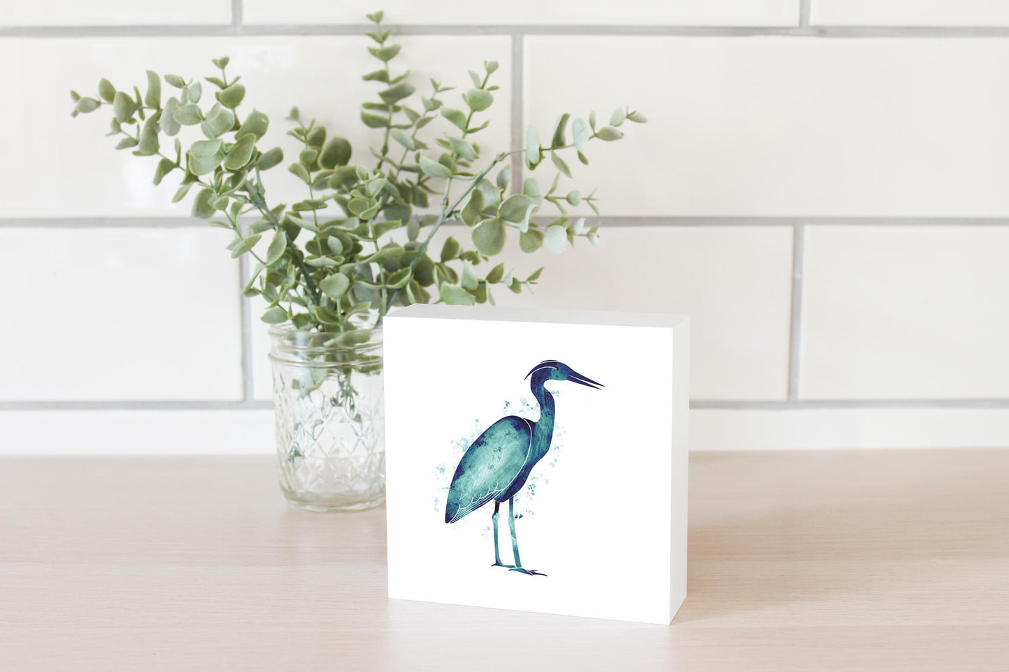 East Coast Water Color Heron | Wood Block | Eaches | Min 4