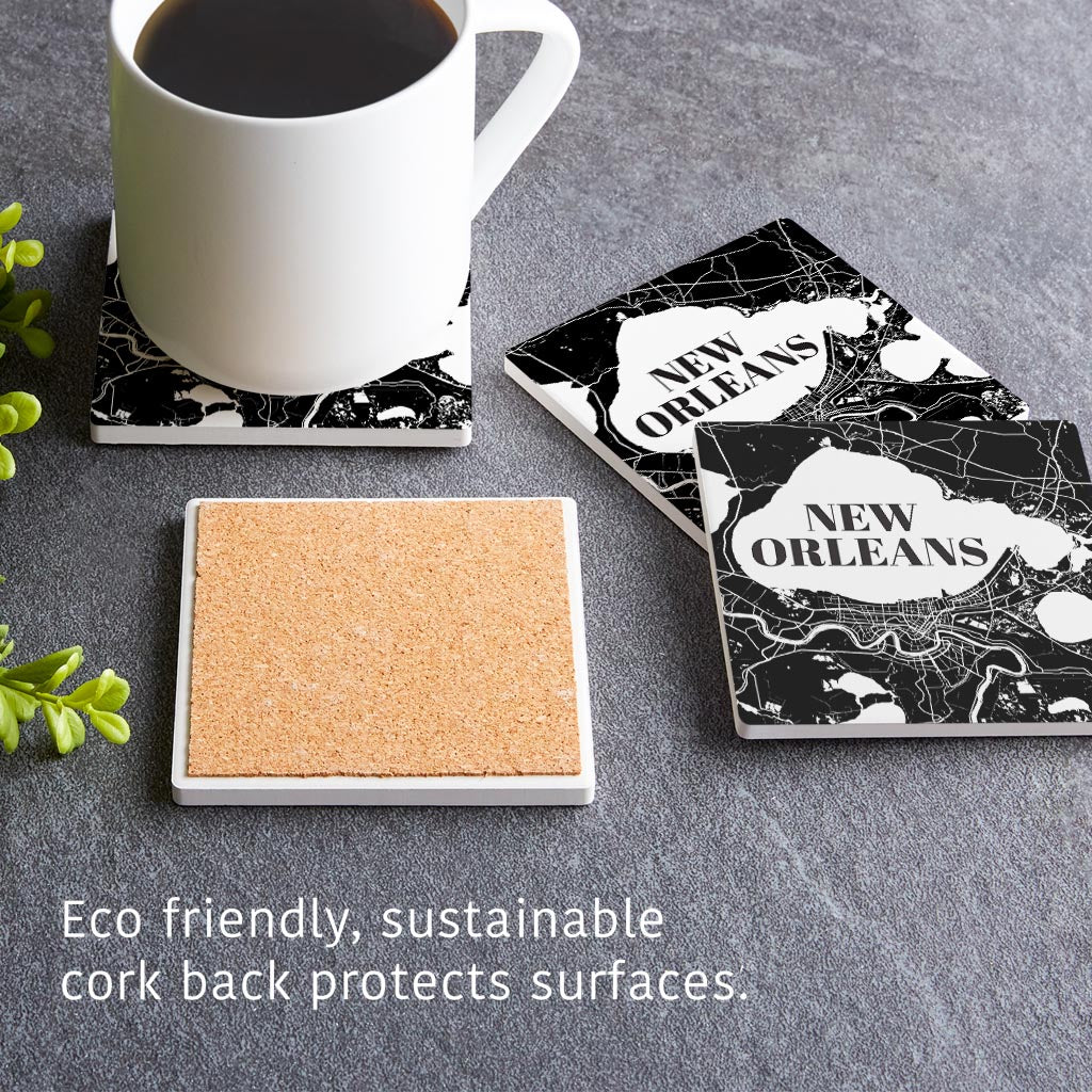 Modern Louisiana New Orleans Map | Absorbent Coasters | Set of 4 | Min 2