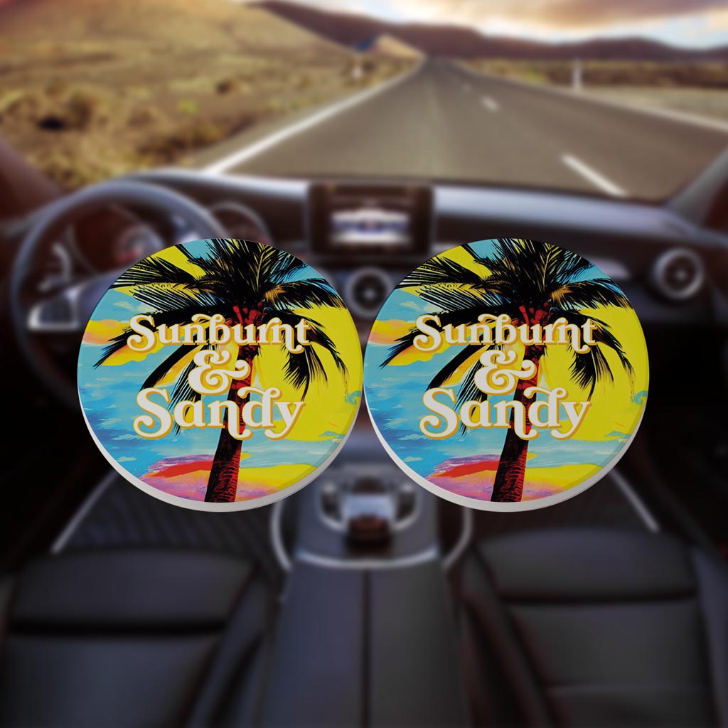 Sunburnt Sandy| Absorbent Car Coasters | Set of 2 | Min 4