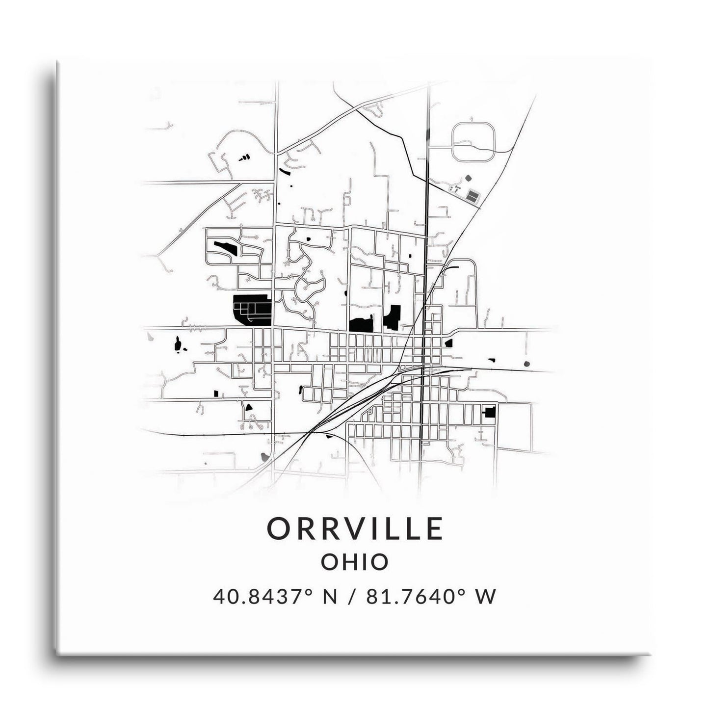 Orrville Oh Minimalistic Map With Coordinates | Hi-Def Glass Art | Eaches | Min 1