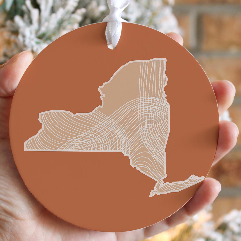 Modern Minimalist New York State Fluid Lines Dark| Wood Ornament | Eaches | Min 6